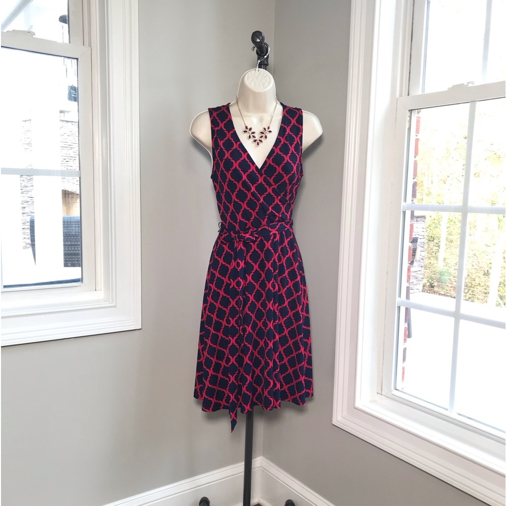41 Hawthorn Blue & Red Faux Wrap Dress - Small NEW